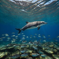 Fototapeta premium Porpoise at Sunset: A Tranquil Moment in the Ocean