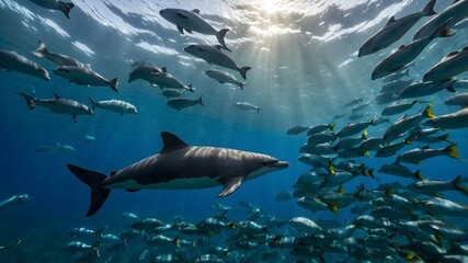 Fototapeta premium Serene Porpoise at Sunset: A Peaceful Ocean Encounter