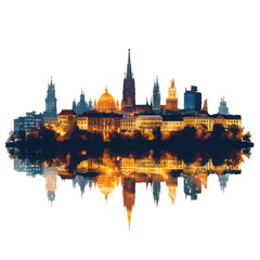 Obraz premium Night cityscape reflection beautiful architecture urban scene