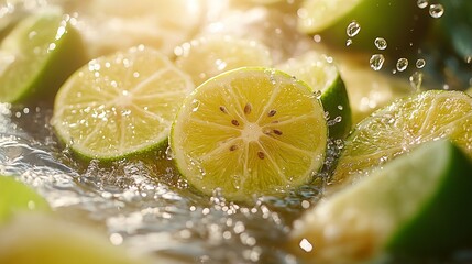Vibrant Close Up of Freshly Cut Lemon and Lime Slices Showcasing Their Juicy Textures and Bright Colors Invoking a Refreshing and Zesty Culinary Experience in Natural Lighting