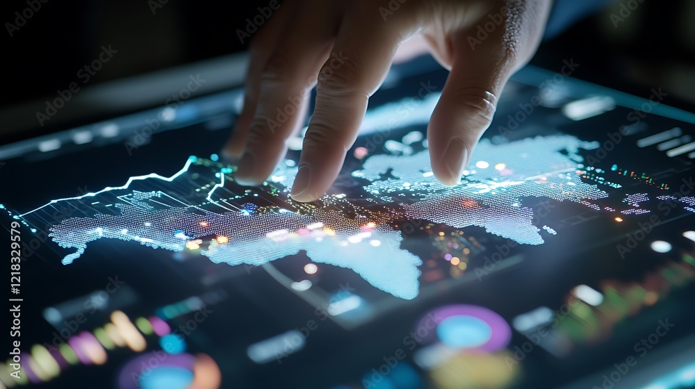 Poster interacting with global data visualization through advanced digital interfaces