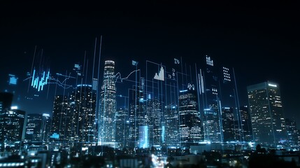 Obraz premium Visualizing Urban Financial Growth Through Advanced Data Analytics in a Modern Skyline