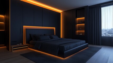 Cozy Bedroom Featuring a Comfortable Bed with Soft Linens and a Warm Night Light Casting a Gentle Glow Creating a Relaxing and Inviting Atmosphere for Restful Sleep and Tranquility