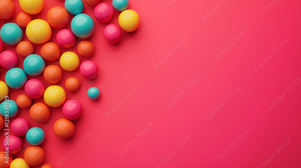 Poster colorful spheres creating vibrant pattern on pink background