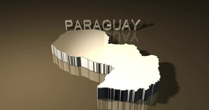 Map of Paraguay in 3D animation with golden theme