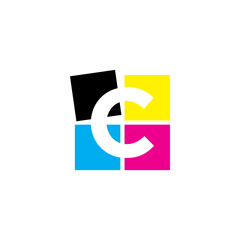 Negative Space Letter C With CMYK Color