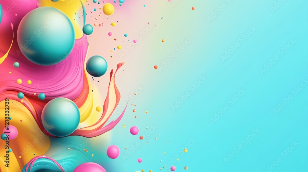 Poster colorful spheres and swirls merging in abstract design