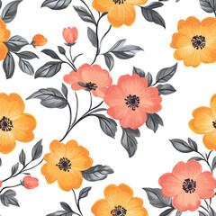 Colorful Tropical Flower Pattern on White Background
