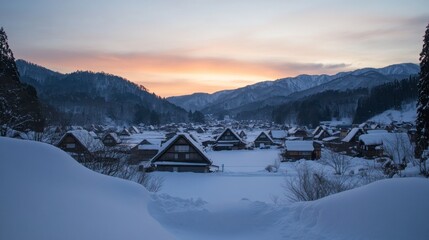 Sunrise over Shirakawa-go's Winter Wonderland