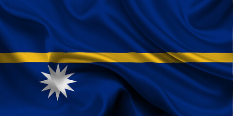 High detailed flag of Nauru. National Nauru flag. Oceania. 3D illustration.