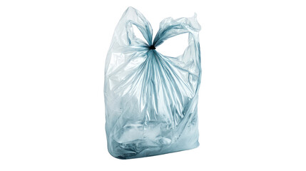 A blue plastic garbage bag filled with waste, isolated on a white background, symbolizing environmental issues and waste management.
