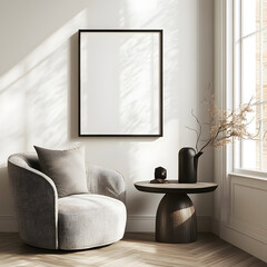 Frame Mockup - Minimalist Living Room with Sunlight Shadows