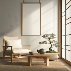 Frame Mockup - Minimalist Living Room with Sunlight Shadows