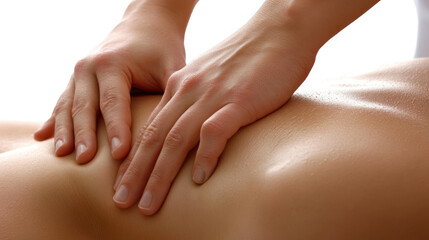 Fototapeta premium A close-up of hands performing a soothing massage on the back, demonstrating relaxation and wellness techniques.