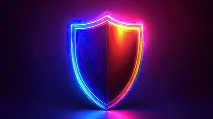 A high-tech, glowing shield, futuristic design with vibrant neon lights and advanced technology patterns.