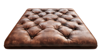 Luxurious brown leather cushion on transparent background