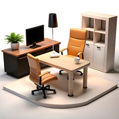 Office desk with lamp table isolated on transparent or white background