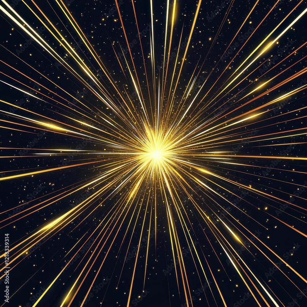 Poster dynamic light trails create starburst patterns on black background abstract art digital design energ