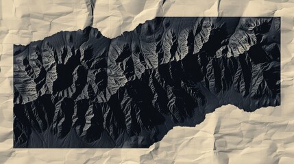 Abstract Aerial View of Mountain Ranges in Black and White with a Torn Paper Effect, Vintage Style