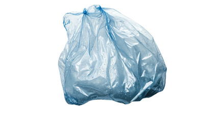 Obraz premium A crumpled blue plastic garbage bag, symbolizing waste and environmental impact, against a white isolate background.