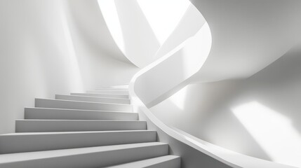 Obraz premium Modern White Minimalist Spiral Staircase Design Architecture