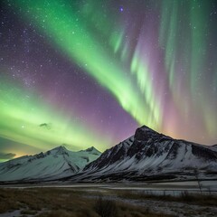 Aurora Borealis Over Mountains png isolated on white background