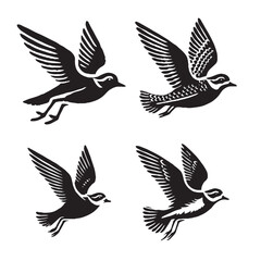 High-Quality Vector Silhouette of the Flying Golden Plover Isolated on White Background