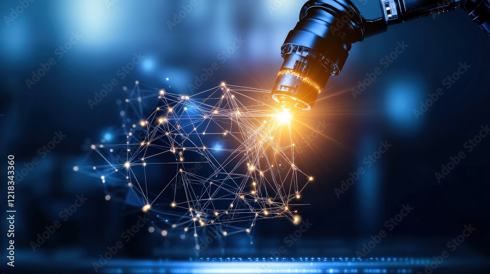 Aufkleber Advanced Robotic Arm Interacting with Futuristic Network of Connected Nodes in a High-Tech Digital Environment