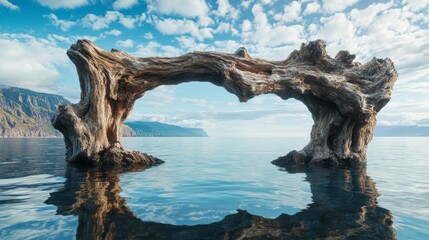 Fototapeta premium Ancient Weathered Wood Archway Over Calm Water