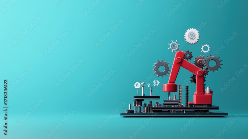 Poster Innovative Robotic Arm on Colorful Background Showcasing Modern Technology and Mechanical Components in an Industrial Setting for Future Automation Applications
