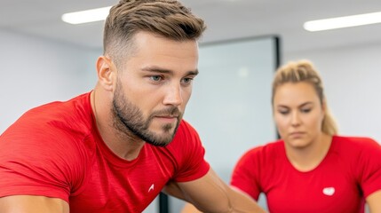 Obraz premium Focused Athletes Training Together in Modern Gym Environment