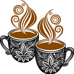 Coffee Cups With Artistic Steam Designs Into A Cir High Quality Editable Vector Design And Illustration