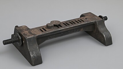 Mechanical jack with intricate gears, placed against a soft gray gradient background.