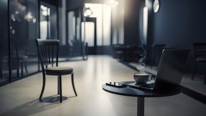 Fototapeta premium Modern Coffee Shop Interior Laptop Coffee Mug
