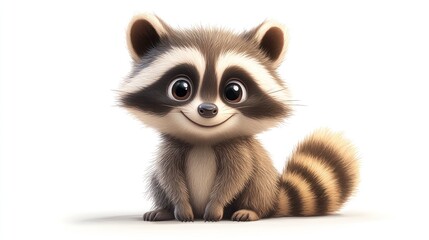 Obraz premium Adorable cartoon baby raccoon sitting, smiling.