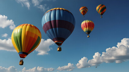 Fototapeta premium Colorful Air Balloons Floating in Blue Sky , Dreamy Aerial Adventure