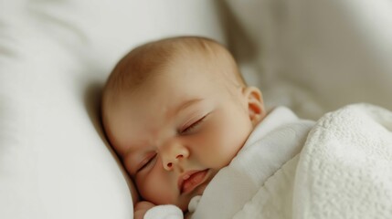 Newborn baby sleeping on a white fur blanket