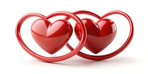Two red hearts are intertwined in a circular motion around each other, forming a symbol of unity and love , relationship