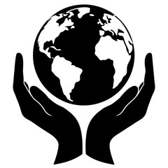 silhouette of the Earth with two hands gently cradling it symbolizing love and care,