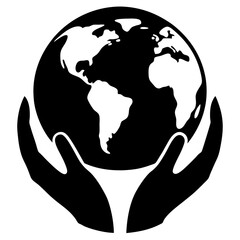 silhouette of the Earth with two hands forming a heart shape around it