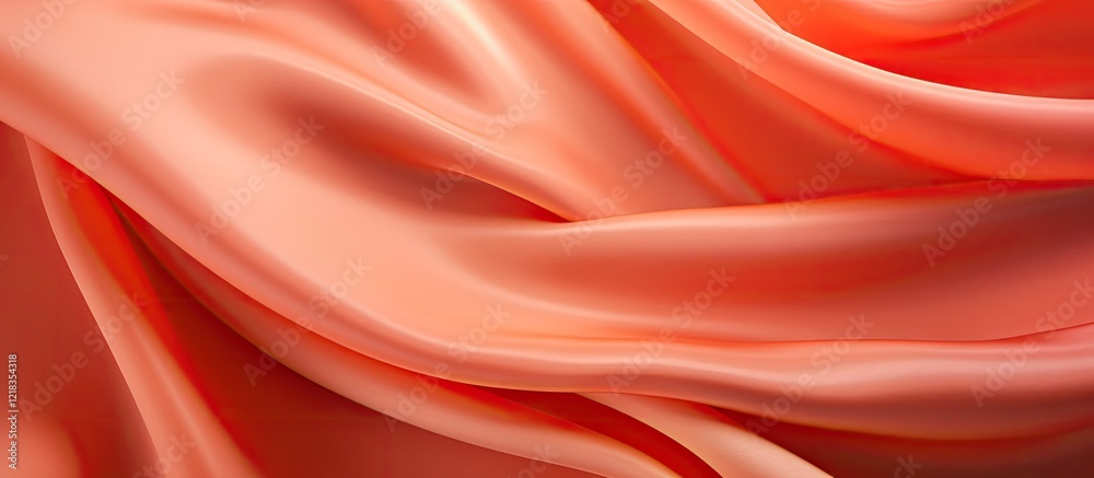 Fototapete elegant coral silk fabric texture with smooth waves and soft folds, featuring warm hues and ample co