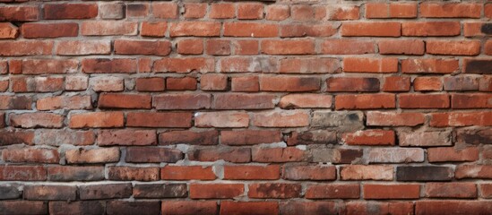 Obraz premium Aged red brick wall background featuring warm earthy tones with textured surface and ample copy space for creative design needs