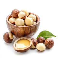 Obraz premium Macadamia Nuts and Oil Showcase Health Benefits and Culinary Uses