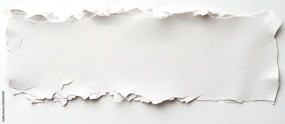 Leinwandbilder Ripped white paper on a clean white background with uneven edges at the top and bottom creating space for text or design elements.