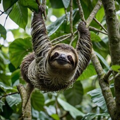 Fototapeta premium Calm in the Trees: Pygmy Three-Toed Sloth Enjoying a Quiet Moment