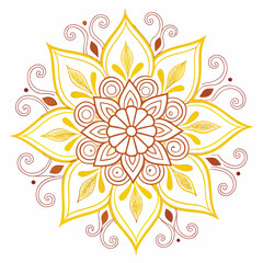 Indian flower mandala art with luxury golden circle frame transparent vintage gold circular patten