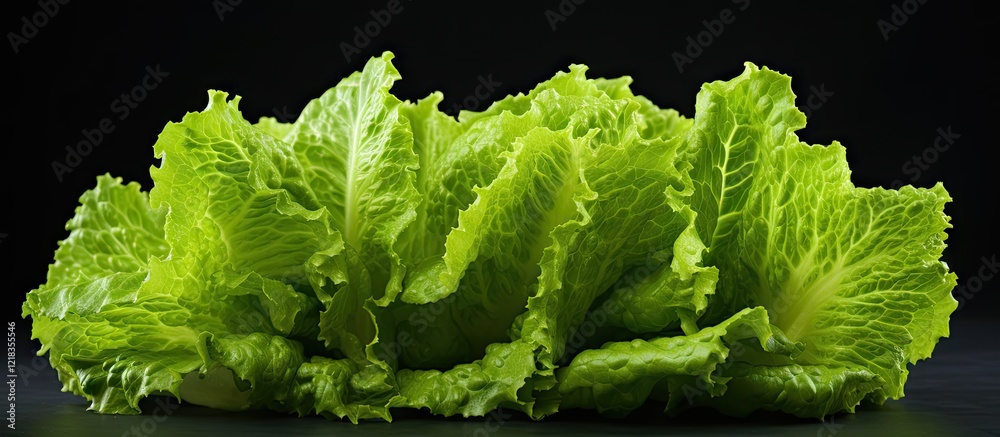 Poster crisp vibrant green lettuce head positioned centrally against a dark background showcasing its textu