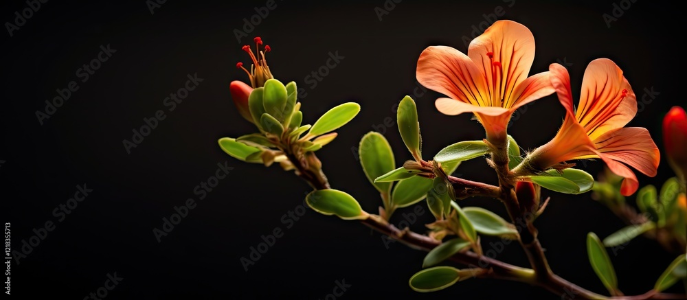 Aufkleber delicate purslane flowers in soft orange hues positioned on the right against a contrasting dark bac