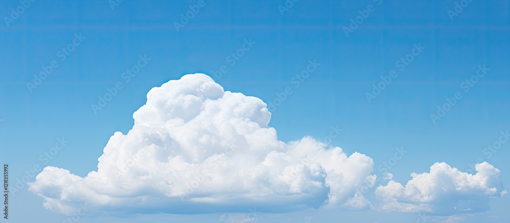 Poster Solitary white cloud in the center against a vibrant blue sky creating a serene and peaceful atmosphere ideal for copy space usage