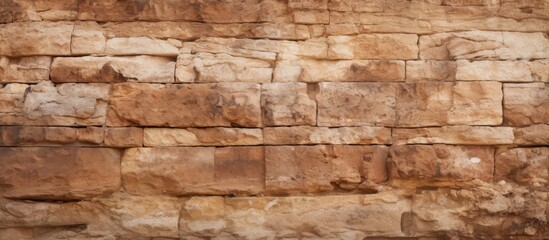 Weathered sandstone wall background featuring earthy beige and warm brown tones, with textured layers and ample space for text display.